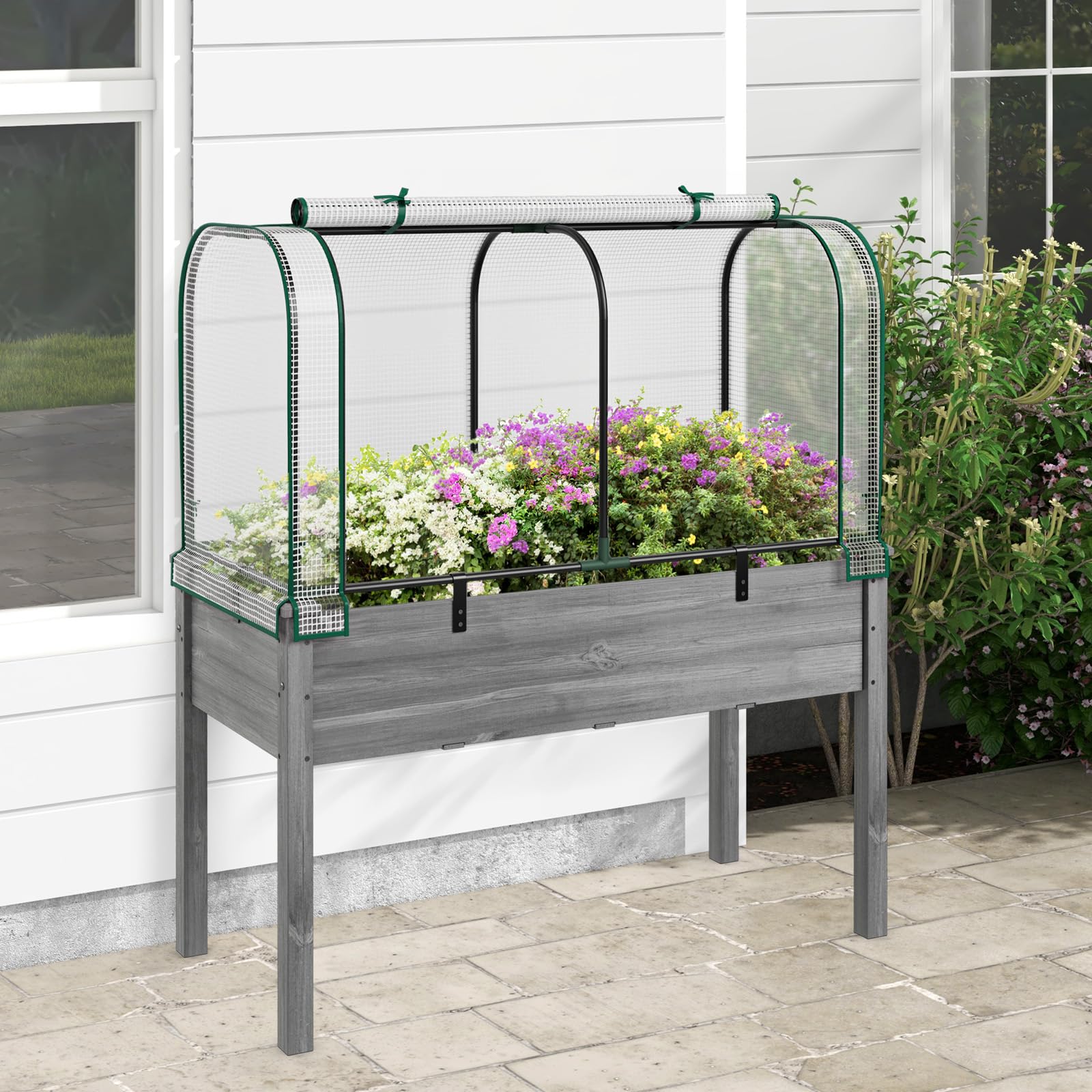 HOMASIS Serra da Giardino con Porta Avvolgibile a Cerniera, Serra da Balcone in PE e Struttura in Metallo, Copertura per Orto Rialzato per Protezione Piante, 118 x 55 x 60 cm (Trasparente)