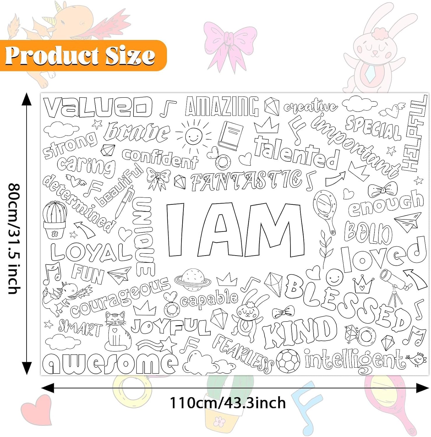 Positive Affirmations Coloring Poster for Children Kids Giant Coloring Poster Large Positive Coloring Tablecloth Jumbo Coloring Books for kids Classroom Home Birthday Party Supplies Favor - Image 2