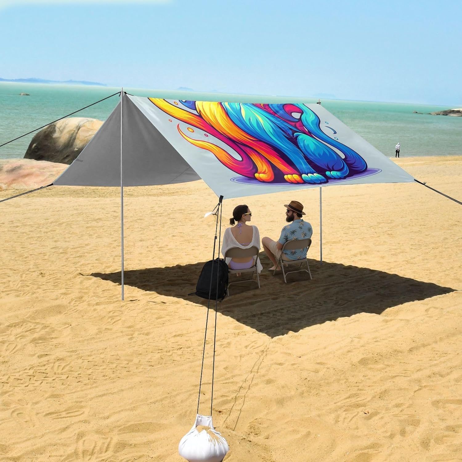 ALAZA Cat Witchy Beach Tent Sun Shelter UPF50+ Protection Beach Shade Canopy w/ 4 Sandbags for Outdoor Camping, Fishing, Backyard Fun, Picnic, 10x9 ft