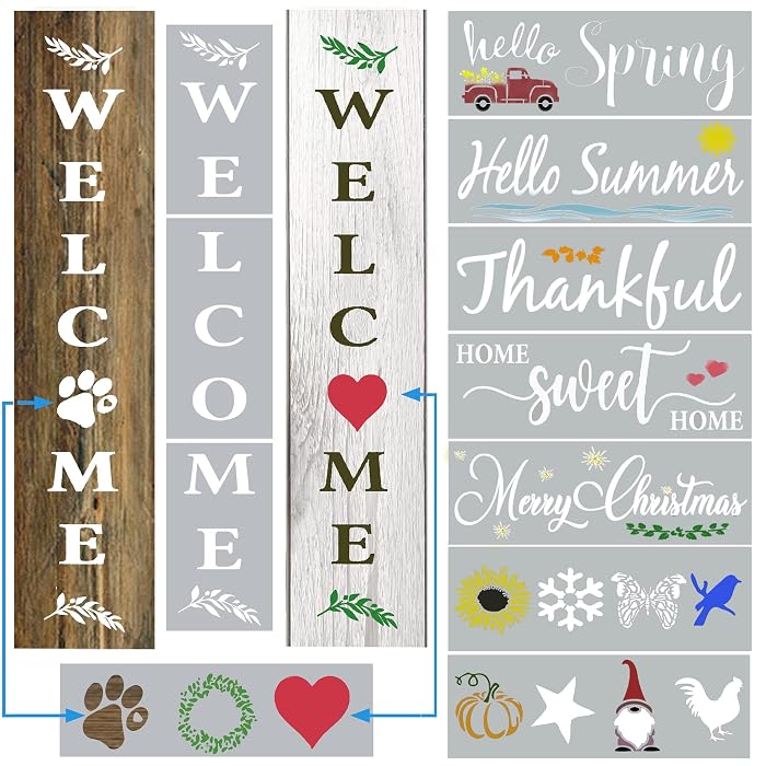 Large Welcome Letters Buy Large Welcome Stencils for Painting on Wood Reusable - Vertical ...