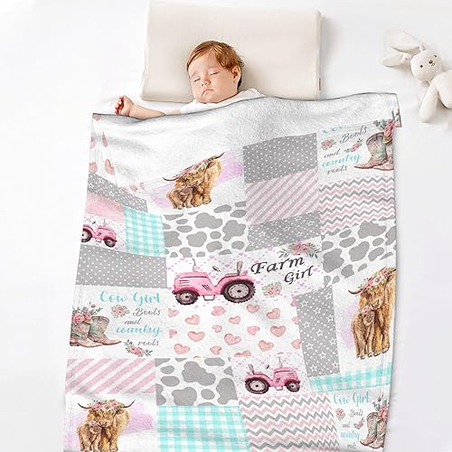 Miniatura 6 de Manta de franela para niña de granja, ultra suave y acogedora, manta de forro polar ligera y mullida, manta de felpa cálida para sofá, cama, 30 x 40