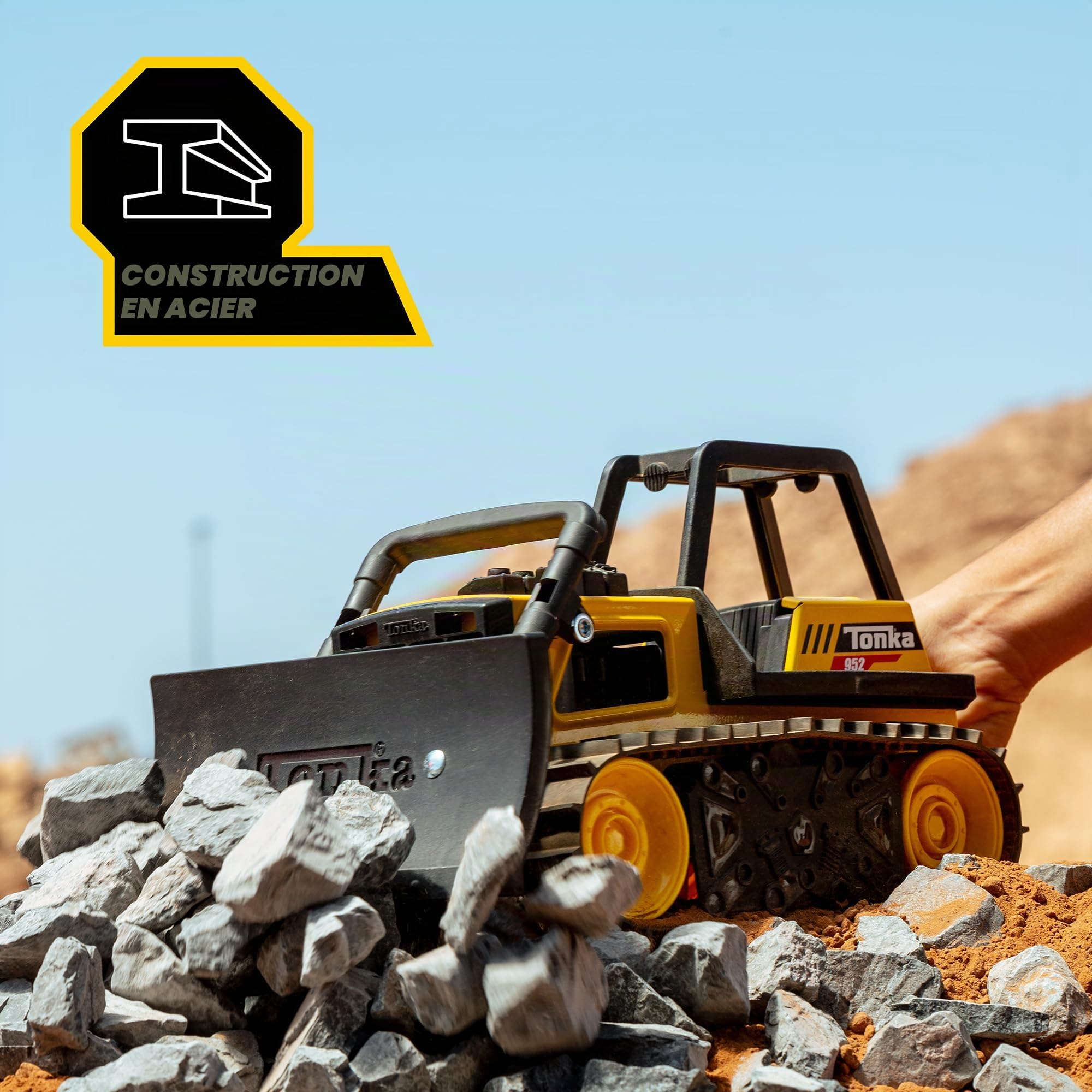 Steel Classics Bulldozer, Tonka, Jouet de bulldozer pour enfants, Jouets de constructions pour le jeu créatif, jaune-noir, pour garçons et filles, enfants à partir de 3 ans