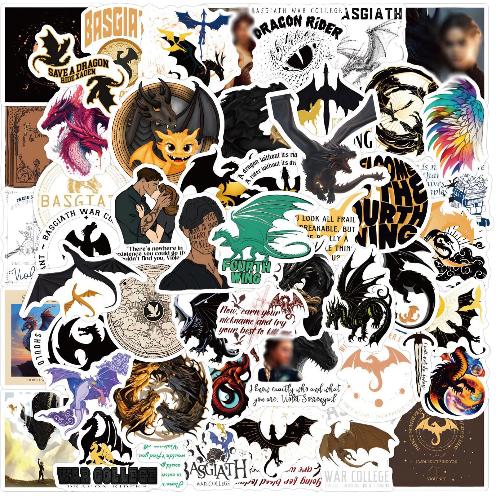 BDSHUNBF Set di 120 Adesivi Fourth Wing, Impermeabile, Adesivi del Drago, Dragon Stickers, per Skateboard, Laptop, Valigia, Bottiglie d'Acqua, Auto