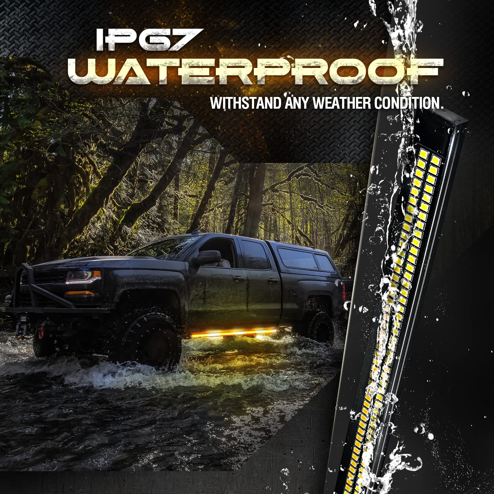 OPT7 60" Sidekick LED Running Board Lights w/Sequential Amber Turn Signal, Side Marker & Warning