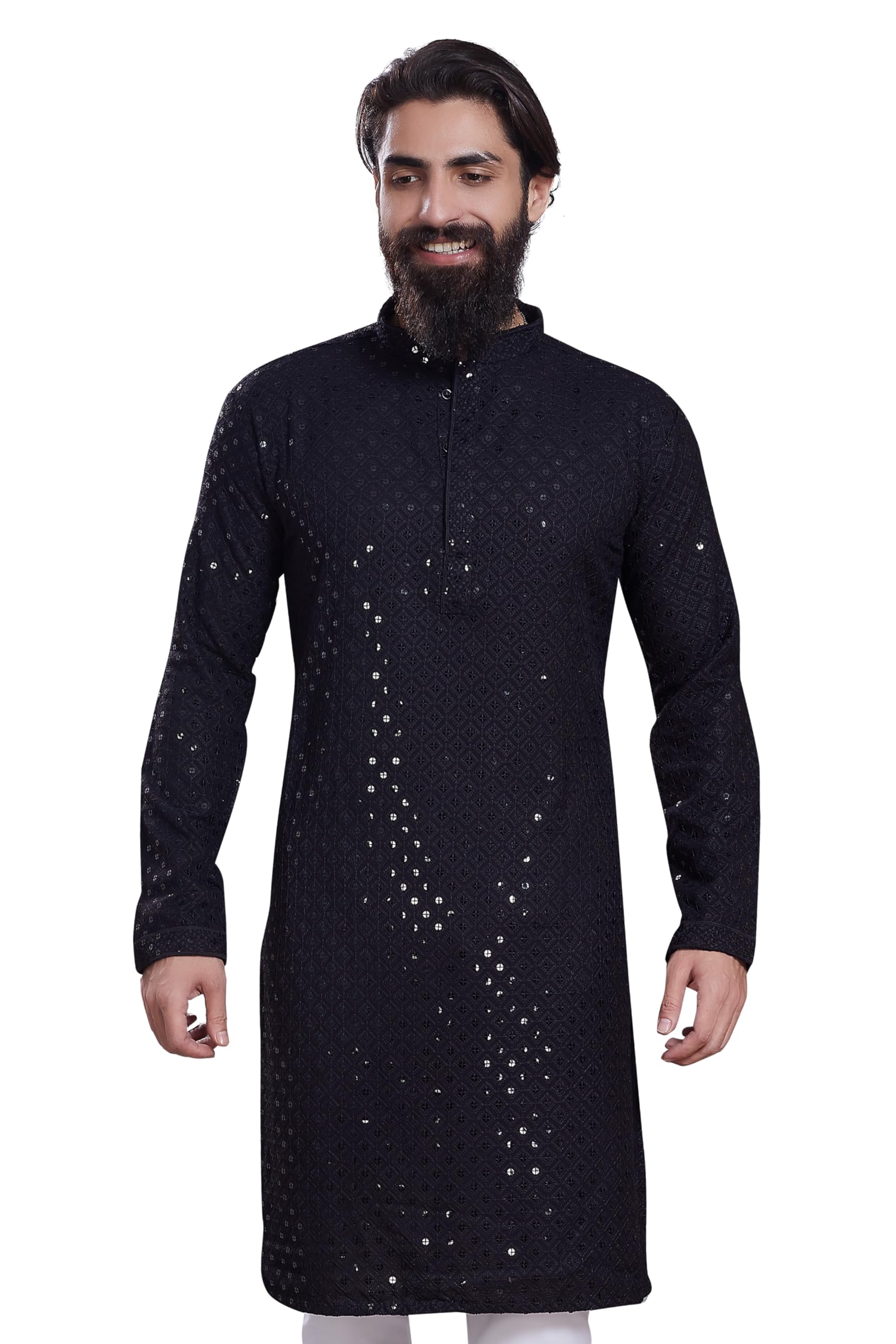 Divisive Men's Sequince Embroidered Cotton Blend Only Slim Fit Kurta (Dkrt230_S_Black)