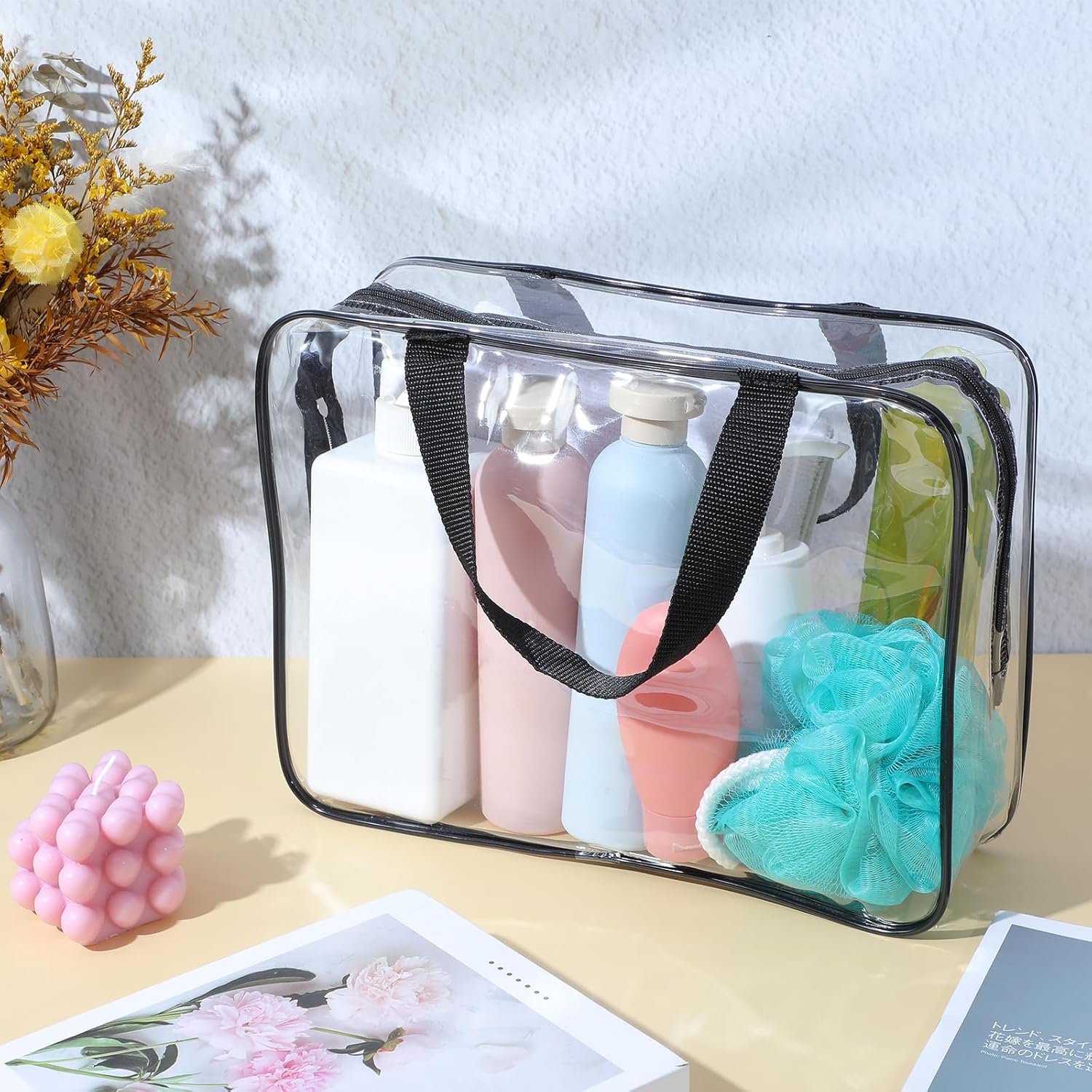 10 Pack Large Clear Waterproof Storage Bags clear with handles with Zipper bags Travel Organizer Cosmetics Books and Home Organization