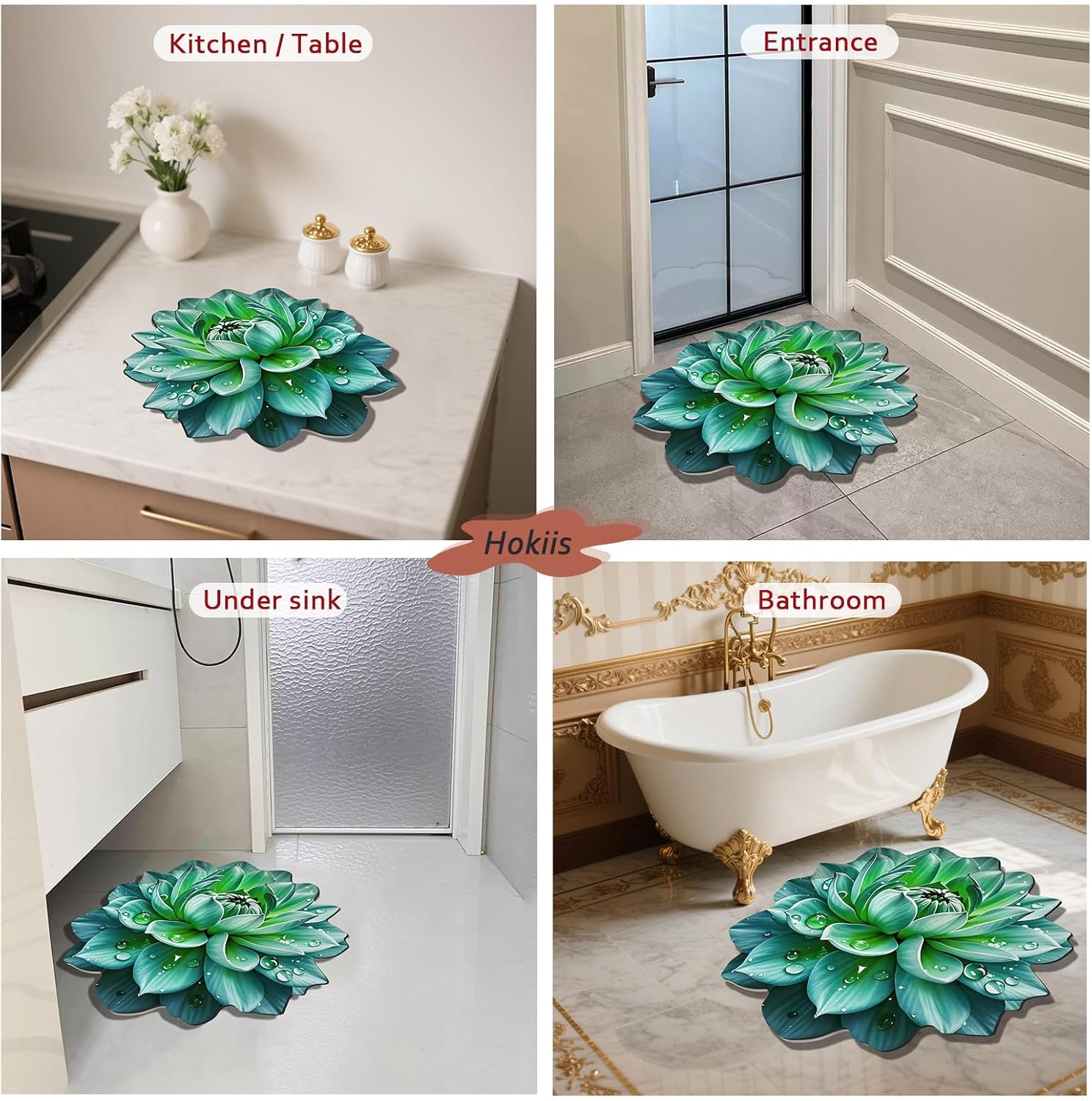Floral Diatomaceous Earth Floor Mat 3D Flowers Pattern Bath Mat Non-Slip Bath Rug Safe Absorbent Quick Drying Bathmat Suitable for Bathroom Kitchen Entrance (Style 5, 23.62"/60cm)