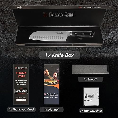 Miniatura 4 de Santoku Knife - Cuchillo de cocina de acero inoxidable de alto carbono ultra afilado, cuchillo Santoku profesional de 7 pulgadas con mango