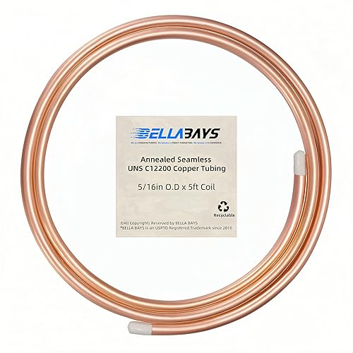 Miniatura 27 de BELLA BAYS Tubo de cobre de 1/2 pulgada de diámetro exterior x 0.445 pulgadas de diámetro interior x 5 pies, 99.9% C12200 ASTM B280 Refrigeración