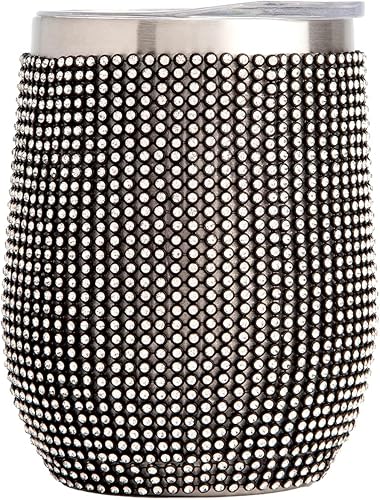 Paris Hilton Diamond Bling - Vaso de vino de acero inoxidable aislado al vacío con tapa fácil de beber, deslumbrante con más de 2500 diamantes de