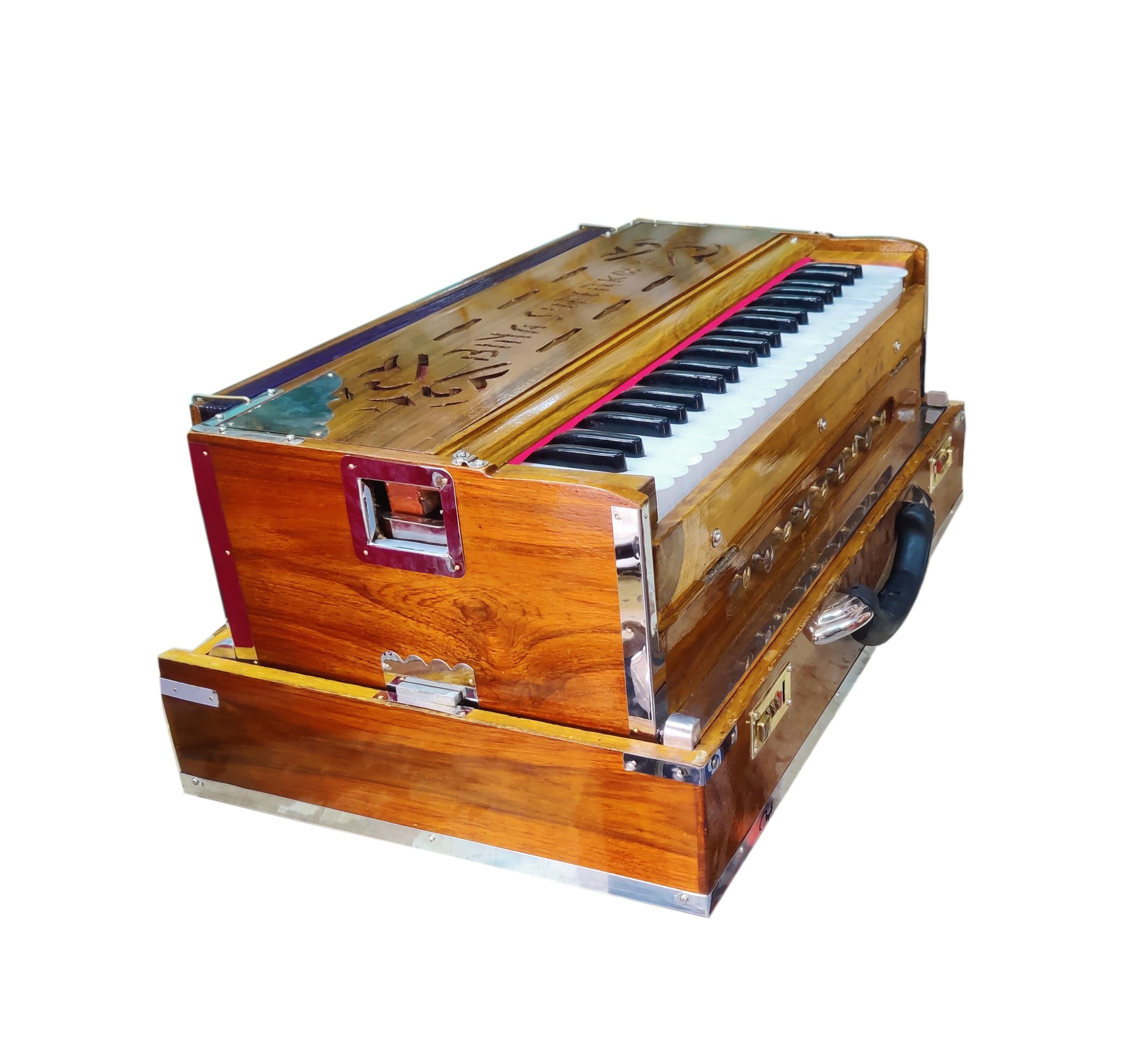 Harmonium, Maanvish Professional Harmonium Portable, Double Reeds, 3 1/2 Octaves, 9 stops,4 Extra Notes, Padded Bag