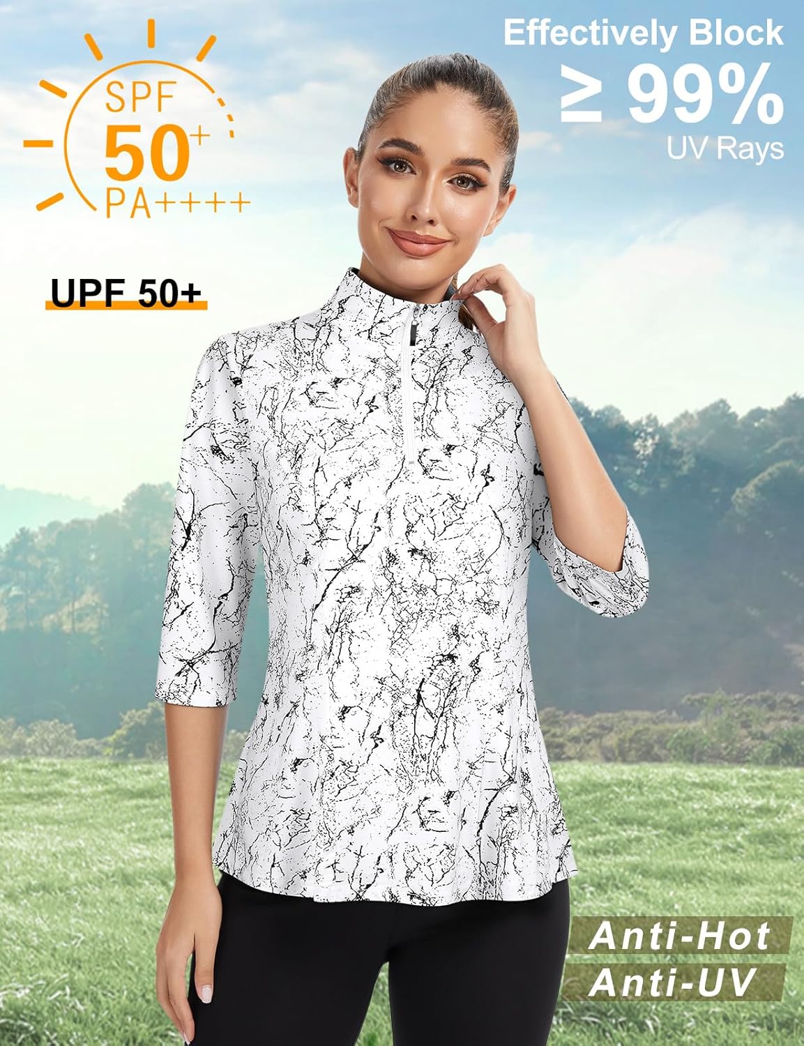 Misyula Style Womens Golf Polo Shirts 3/4 Sleeve Quarter Zip Pullover Dry Fit Tennis Workout Tops S-2XL - Image 5