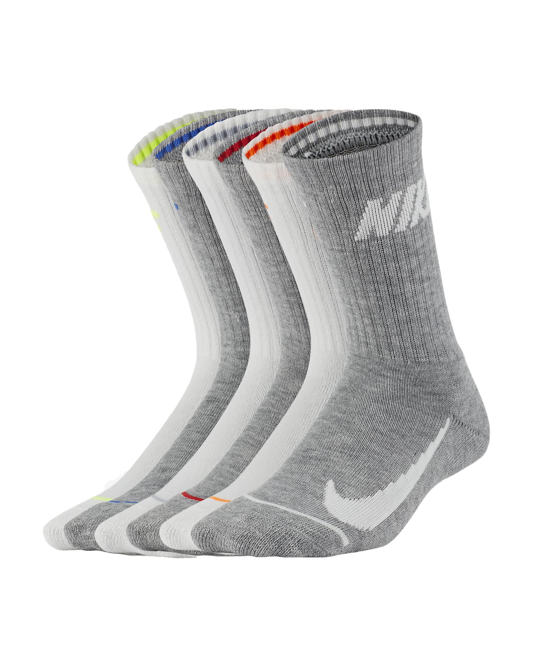 Nike Boy`s Cushioned Crew Socks 6 Pack (Grey(BN0509-001)/White/Grey, 5-7(Kids 10C-3Y))