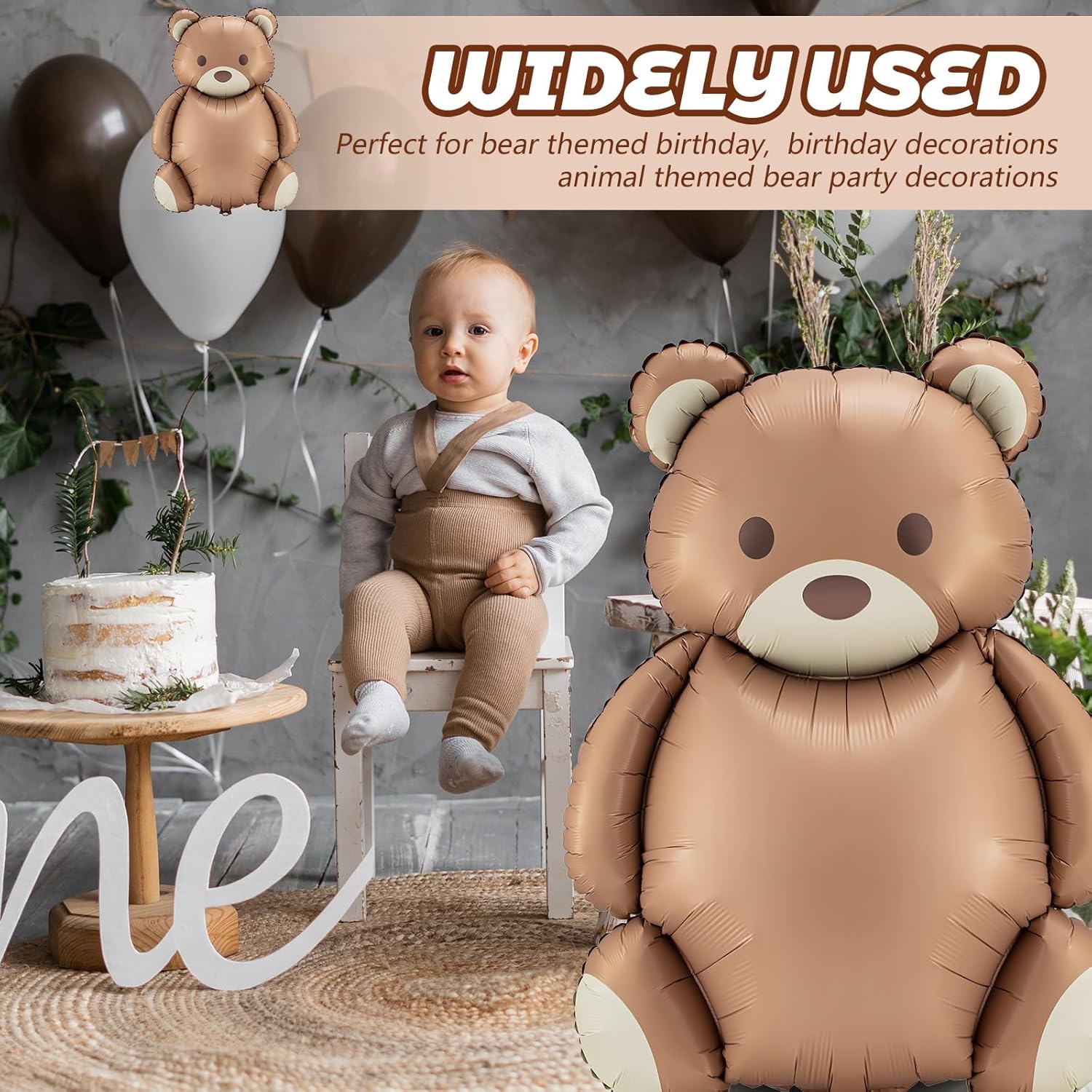 Simgoing 12 Pcs 21x35'' Big Brown Bear Balloons Matte Cartoon Bear Foil Birthday Balloons for Home Decor Jungle Animal Farm Safari Zoo Woodland Themed Party Baby Shower Decoration Supplies (Classic)