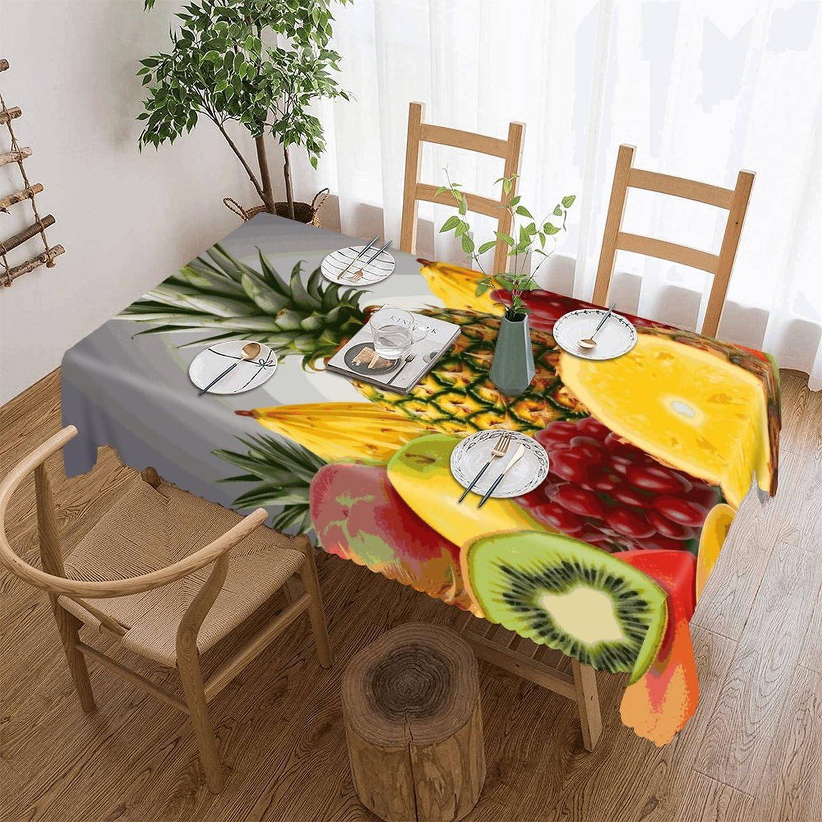 Fekiloot Style Fresh Fruits Pineapple Tablecloths Heavy Duty Washable Fabric,Birthday Tablecloth-Wavy Edge Design,Polyester Table Cloth For Restaurant,Picnic,Indoor And Outdoor Dining60 X86