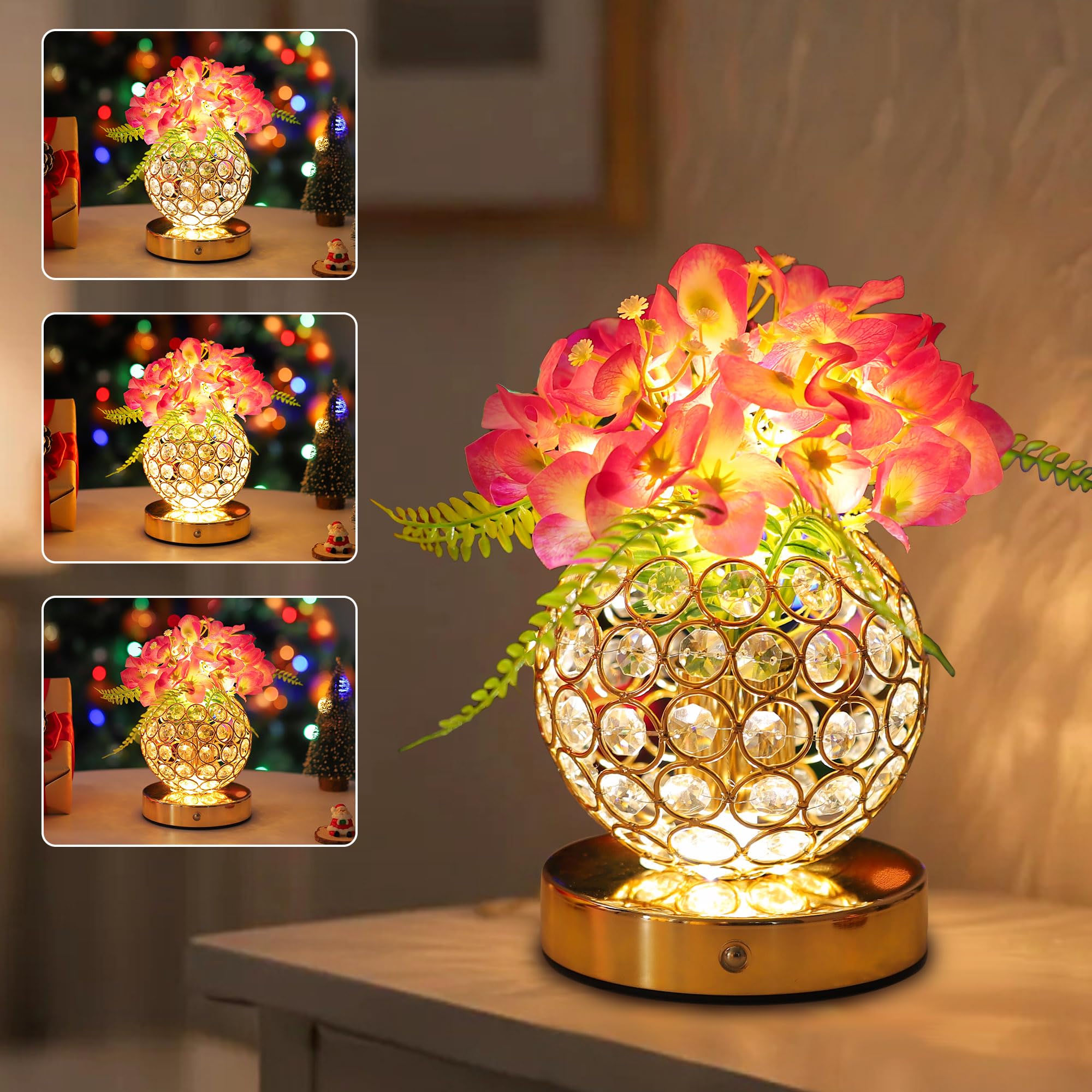 Purple Artificial Hydrangea Flower Lamp, 3 Color Dimmable Touch Control Night Light, Christmas Birthday Gifts for Women, Artificial Hydrangea Flower Table Lamp Decor Bedroom Bar Coffee Shop Wedding