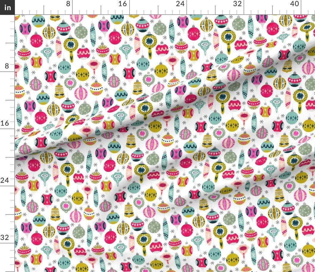 Spoonflower Fabric - Retro Christmas Vintage Ornaments Holidays Winter Whimsical Novelty Printed on Petal Signature Cotton Fabric by The Yard - Sewing Quilting Apparel Crafts Decor