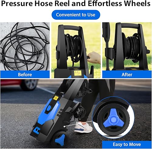 Miniatura 5 de Homdox Lavadora a presión HD3500 3.1GPM Lavadora eléctrica a presión de 1800 W con 5 boquillas, cepillo, botella de jabón, arandela de diseño IPX5,