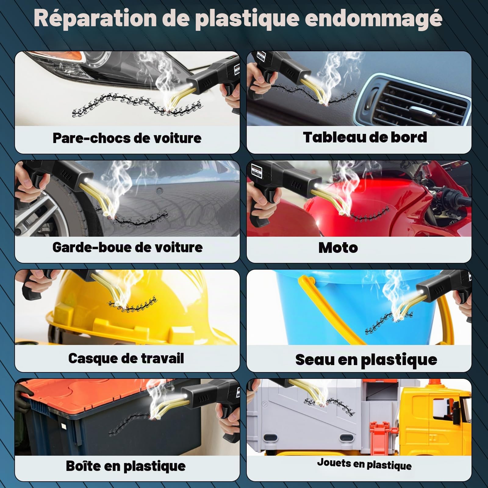200W Soudure Plastique，avec 1050 pièces Hot Stapler 5000mAh USB Batterie Soudeuse Plastique Rechargeable Kit, Sans fil Kit de Réparation de Pare-chocs de Voiture, Pour Réparer un Auto/Moto Pare-chocs