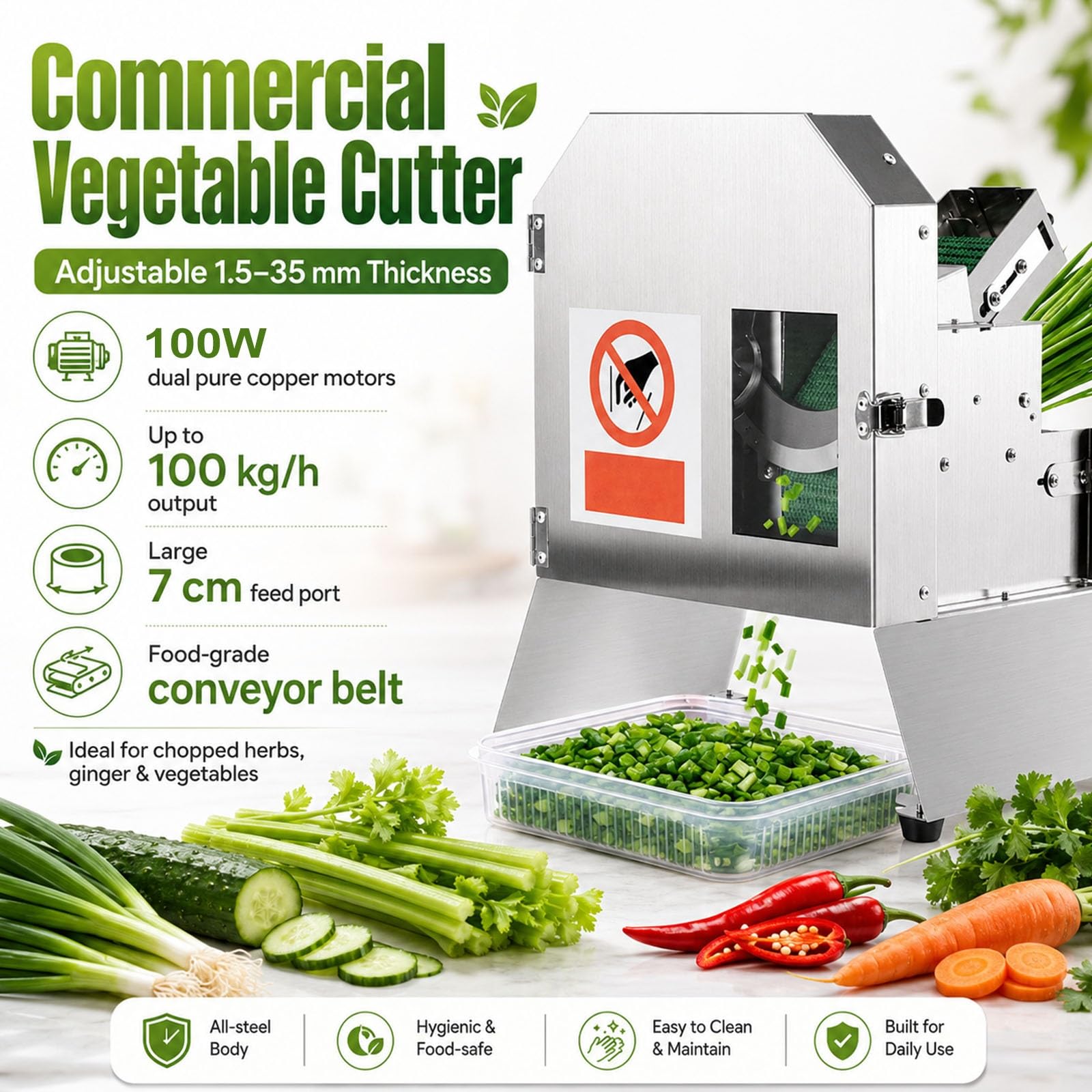 Tagliaverdure Professionale Da 100 W, Tritatutto E Affettatrice Elettrica Da Banco per Erbe Aromatiche, Robot Da Cucina a Velocità Variabile Da 1,5 a 35 Mm Con Finestra Di Visualizzazione