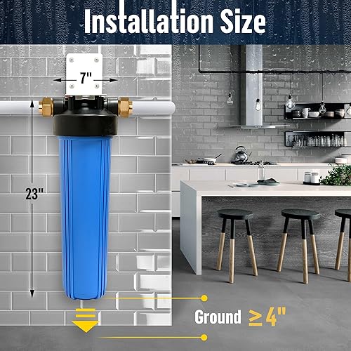 Miniatura 5 de Sistema purificador de filtro para toda la casa de alta capacidad de 20 x 4.5 pulgadas para agua de pozos o ciudades, botón de alivio de