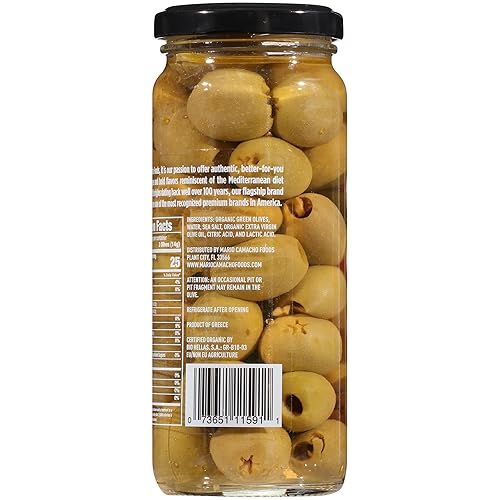 Miniatura 4 de Mario Aceitunas verdes orgánicas griegas Camacho sin hueso con toque de aceite de oliva, 6.0 onzas (6.00 oz)