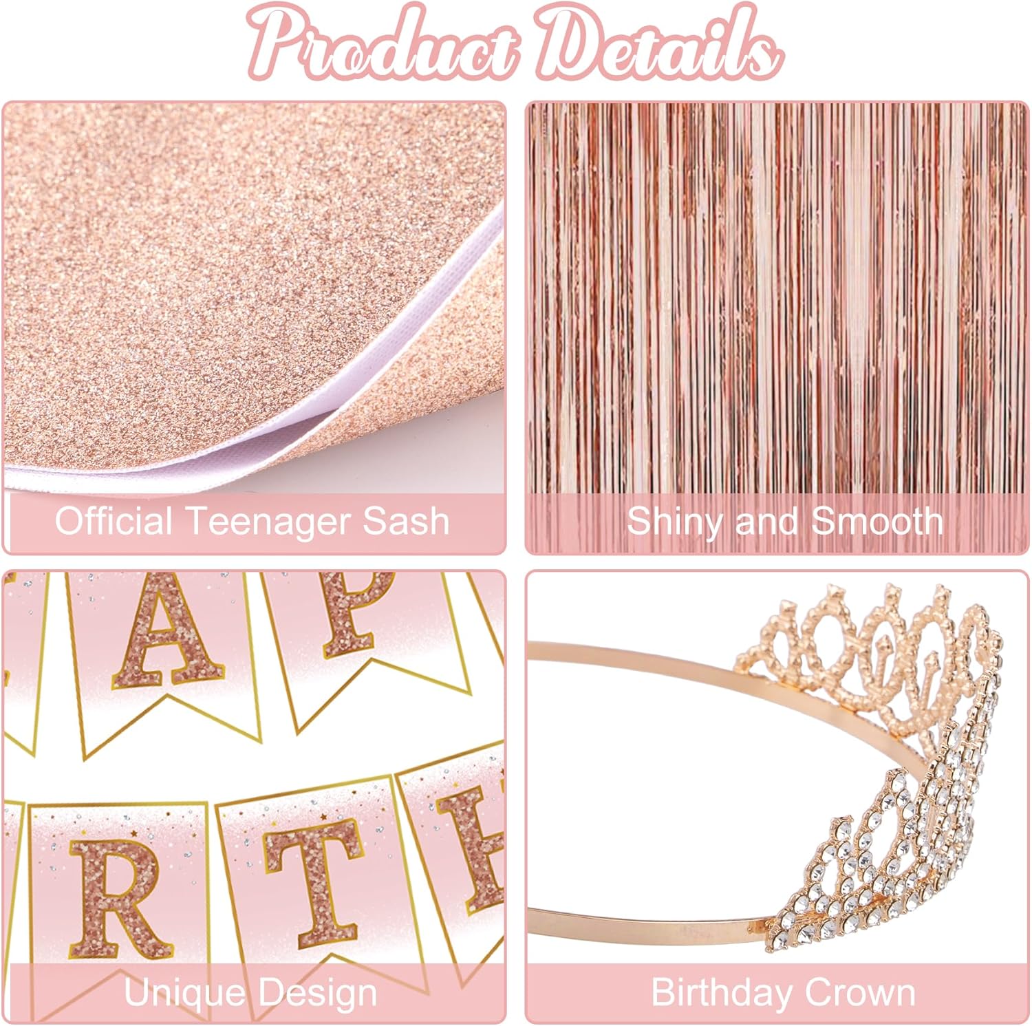 13th Birthday Party Decorations for Girls, Rose Gold Official Teenager Foil Balloons 13th Birthday Banner Fringe Curtain Crown Sash Paper Pompoms Cake Topper for 13 Year Old Girls Party Favor Supplies