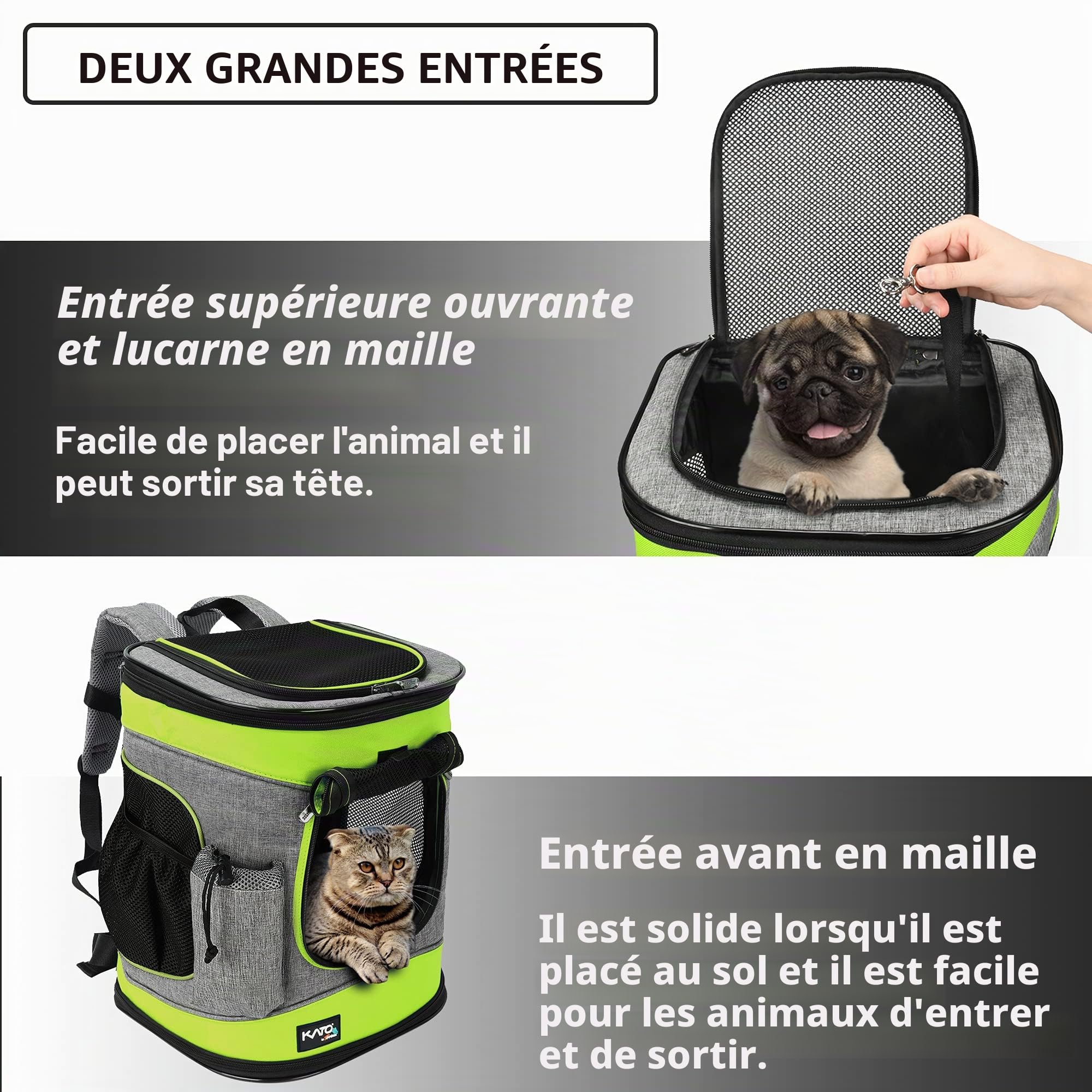 Kato Tirrinia Sac à Dos pour Chien de Compagnie, Sac de Transport pour Animal de Compagnie avec Filet pour Chiens de Taille Moyenne, Chats, Sac de Voyage Portable pour Chiot de 1,5 LB