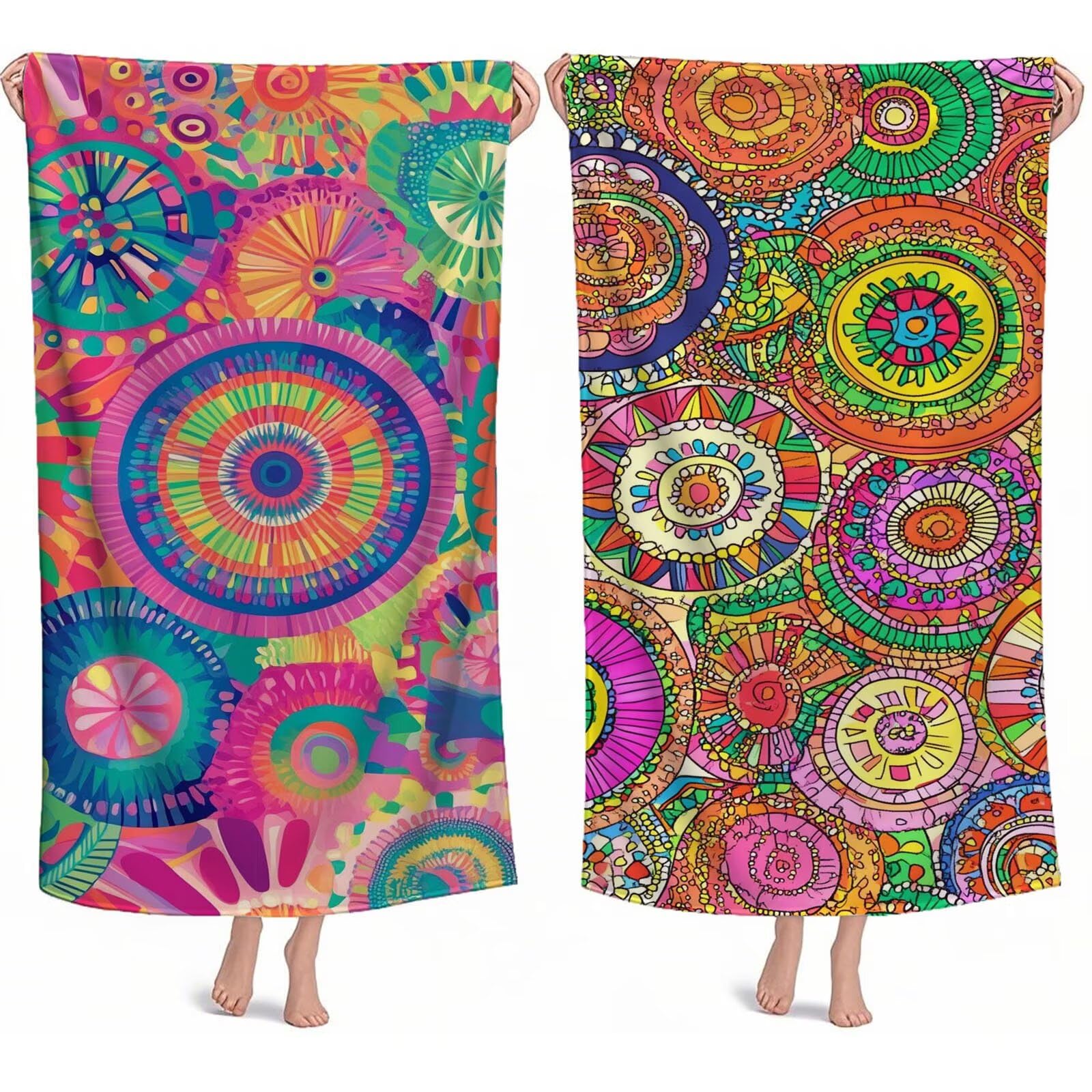 Ręczniki plażowe z mikrofibry retro duży ręcznik plażowy dla dorosłych 220 x 100 cm, 2 sztuki, kompaktowy, cienki, szybkoschnący, lekkie ręczniki do pływania na basen, do jogi, prezenty dekoracyjne