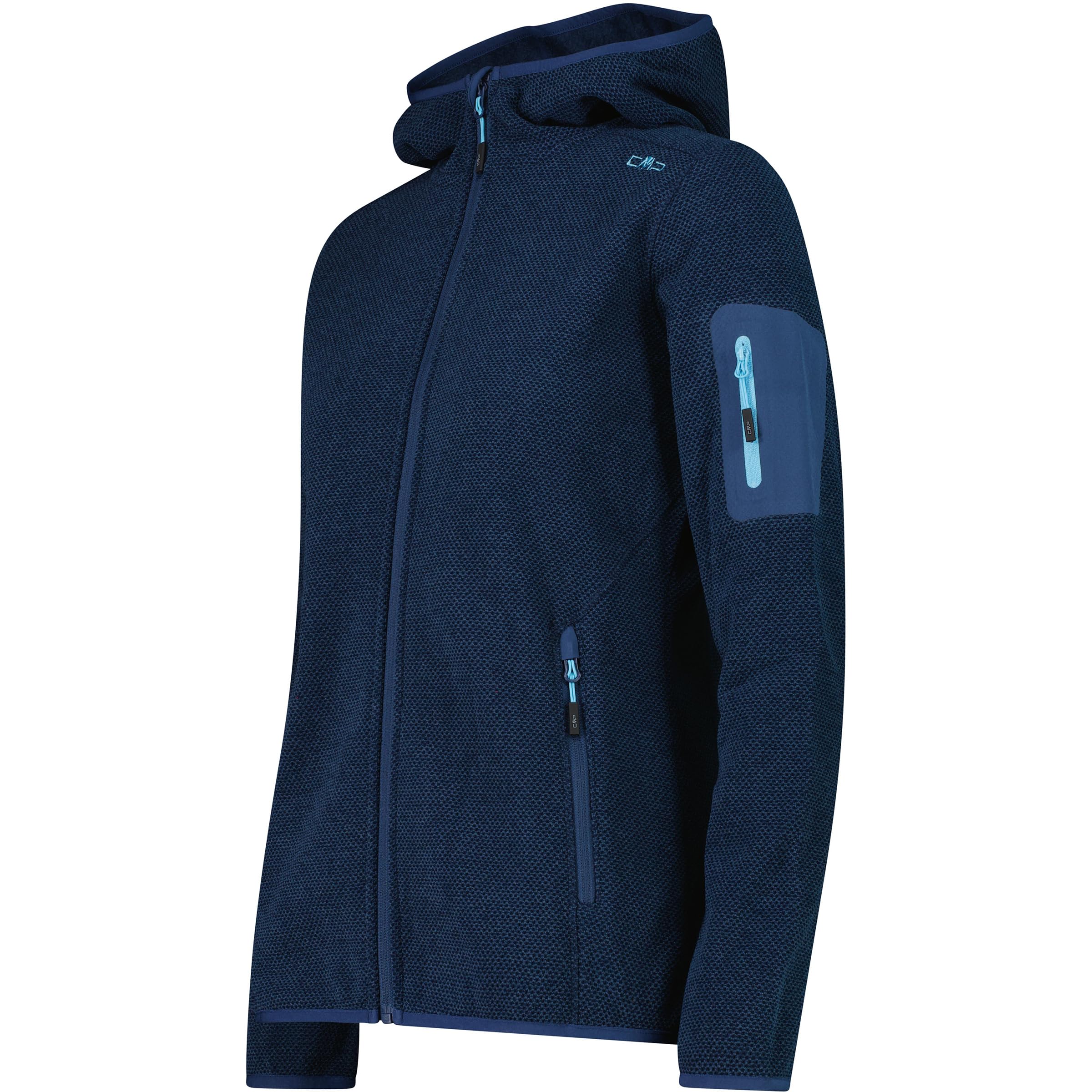 CMP Knit-Tech Chaqueta Polar Mujer con Capucha talla L | Fleece jaspeado cálido, inserto cortaviento, capucha fija, bolsillos con cremallera y bolsillo en manga.