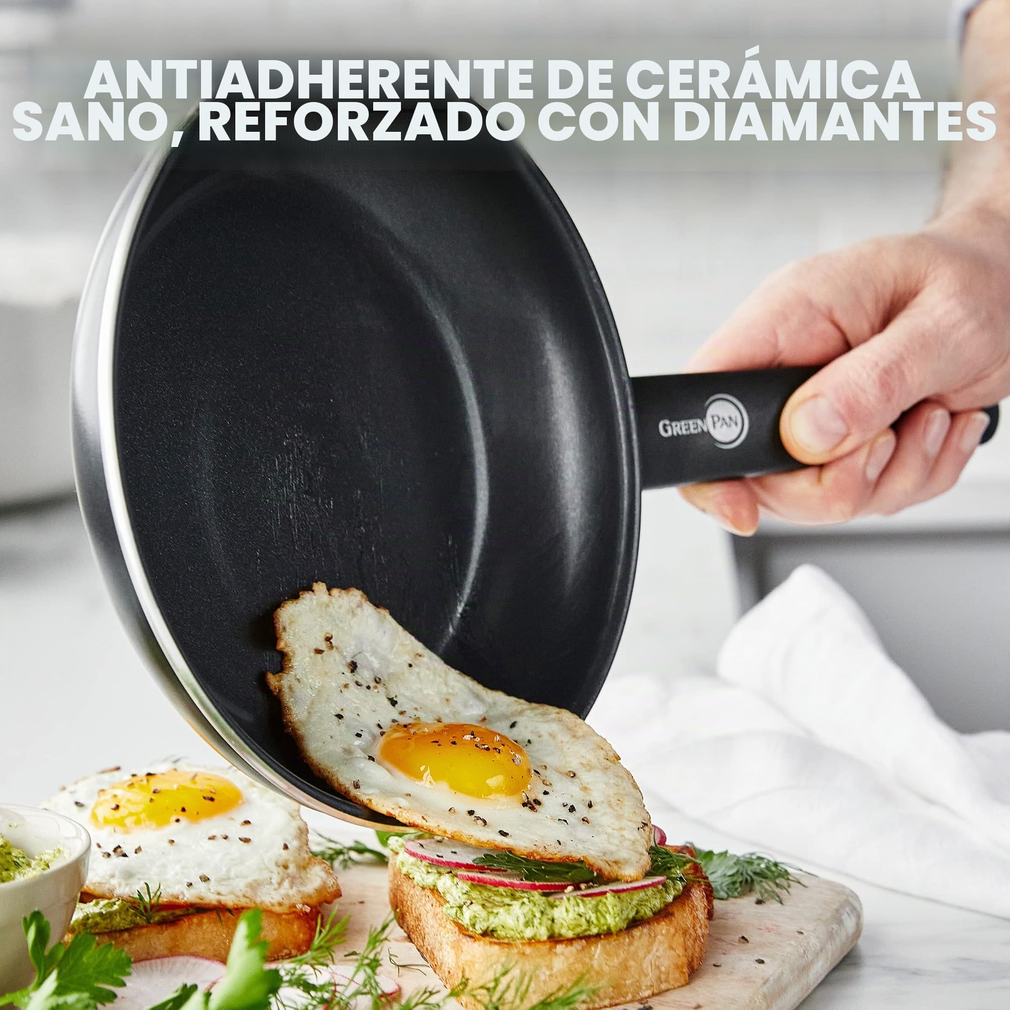 GreenPan Cambridge Juego de 8 Ollas y Sartenes de Cerámica antiadherente, libre de PFAS, inducción, apto para lavavajillas, apto para horno, negro