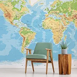 Papel de Parede Mapa Mundi Painel 6 rolos - 9m²