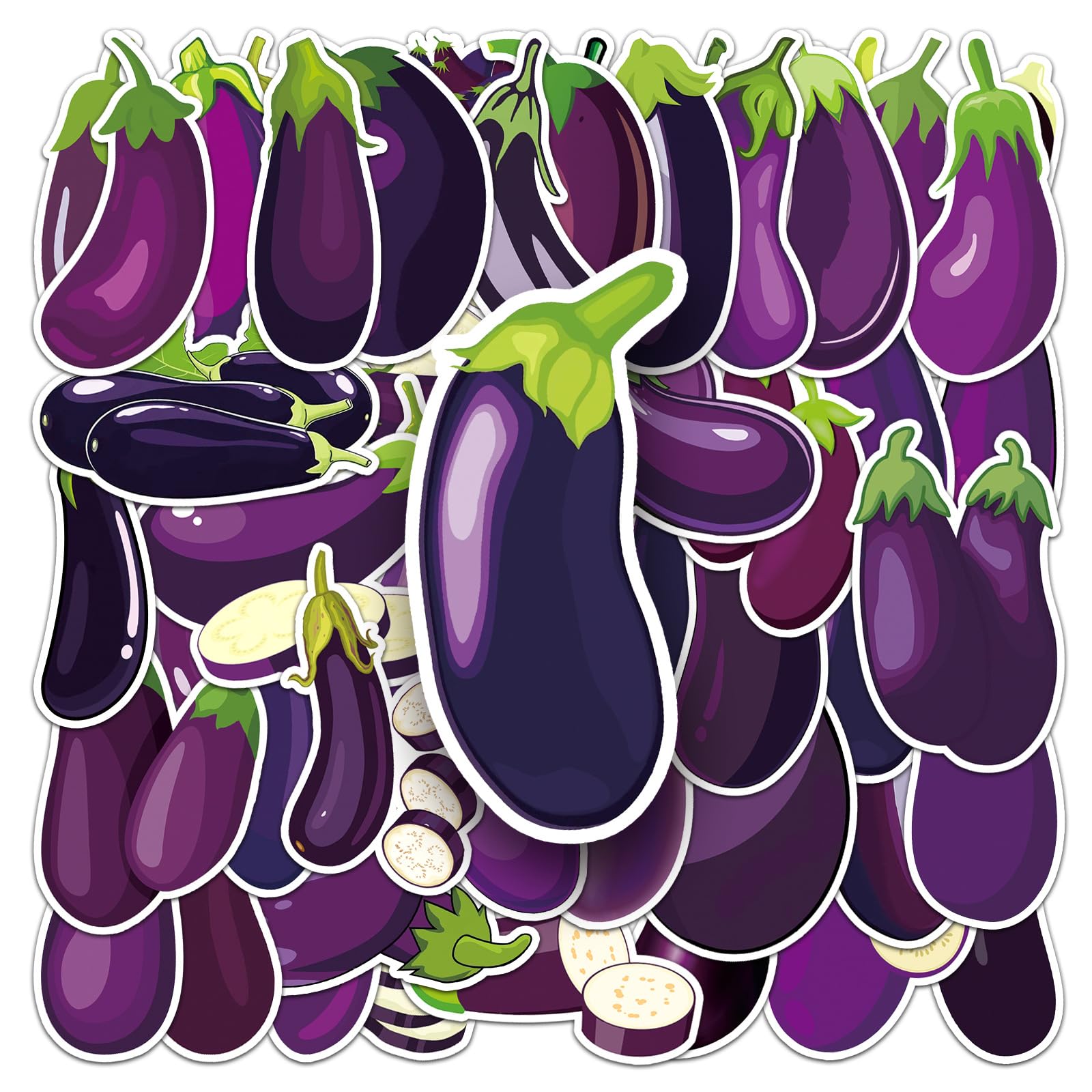 50Pcs Aubergine Stickers for Helmet,Water Bottle,Car,Laptop,Scrapbook,Skateboard,Phone,Luggage,Cute Purple Eggplant Vinyl Sticker,Adults Children Gift,Cartoon Vegetables Waterproof Graffiti Decal