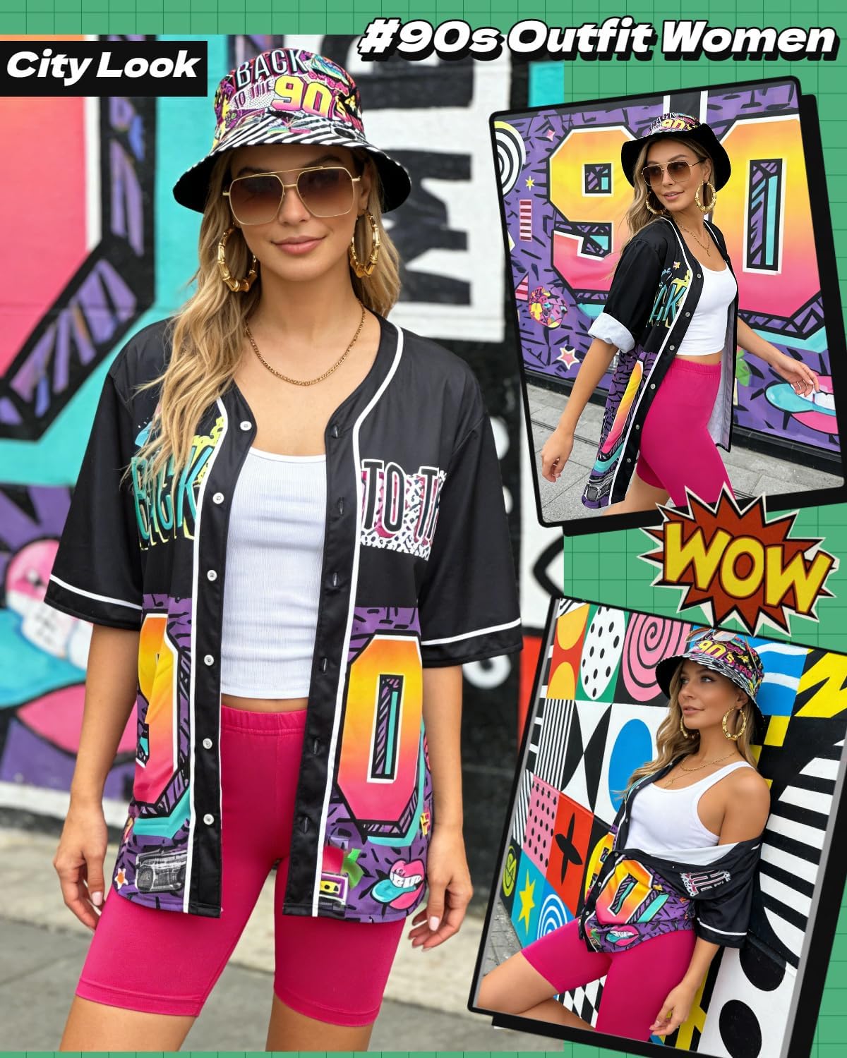 80s 90s Outfit for Women 90s Themed Party Outfits Baseball Jersey Shirts Hippop Clothes 80s Costume Accesories - Image 2