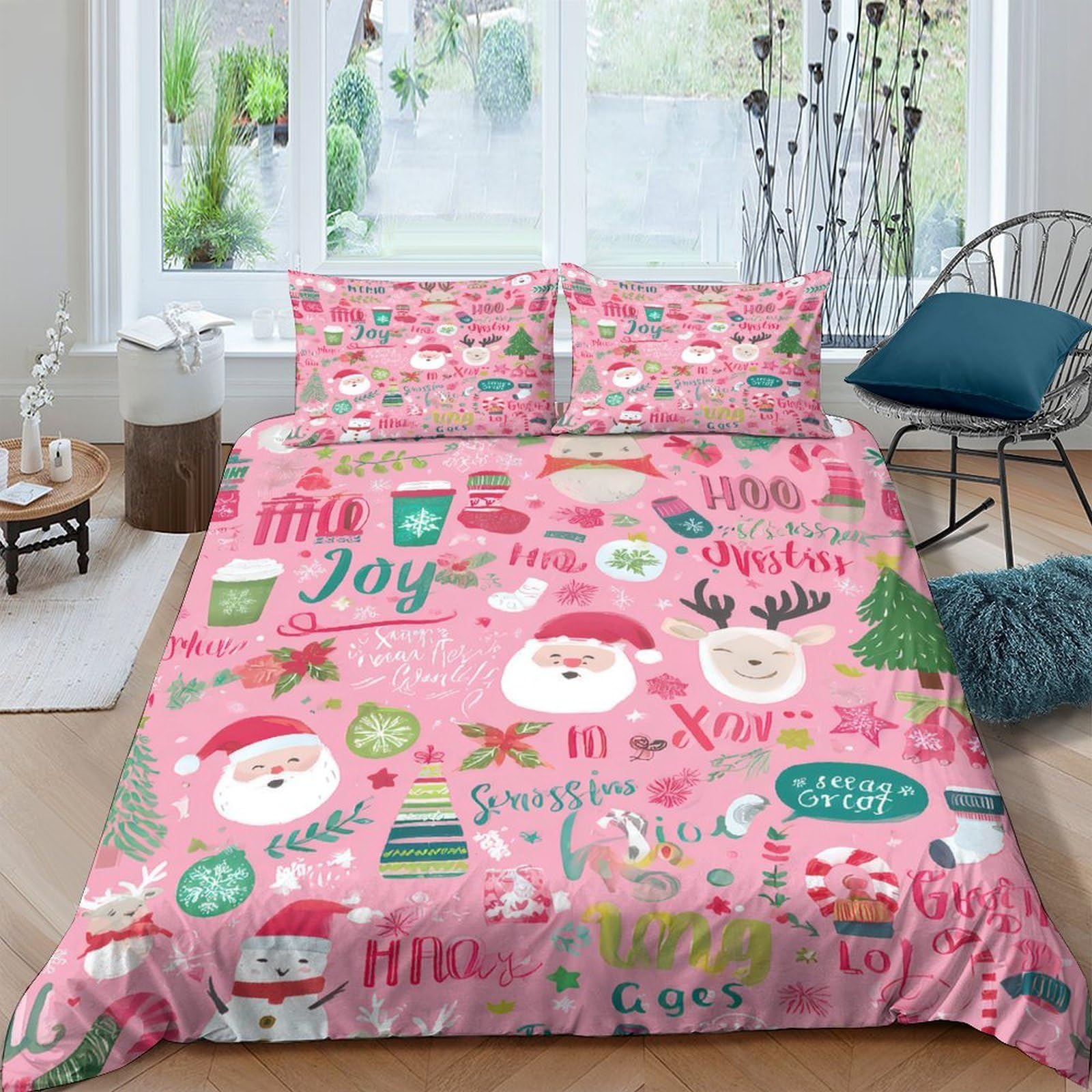 Ctjqhvkz Style-10 3D Printed Christmas Santa Fitted Sheet Microfiber Soft Pink Tree Bed Cover For Bedroom Dorm Mattress Protection Decor Single（135X200cm）