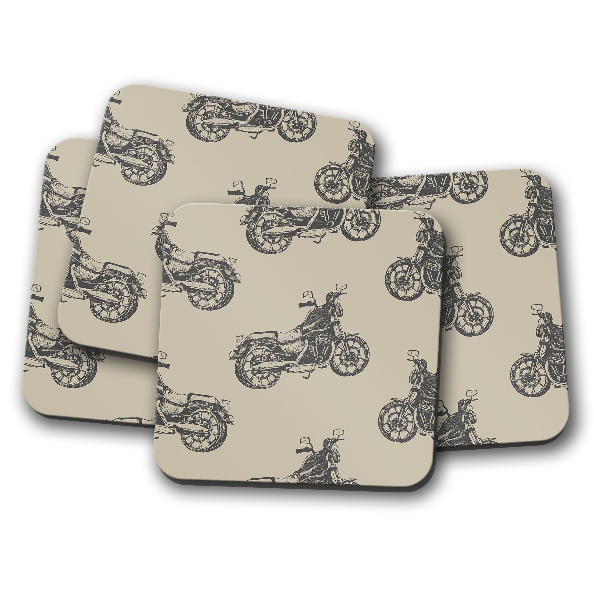 Destinationvinyl Multicolor 4 Set - Retro Motorcycle Cork Backed Drinks Coaster - Biker Motorbike Bike Dad #8331