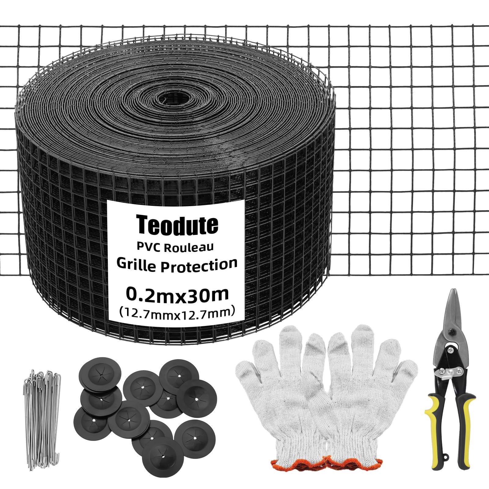 Rouleau Grille Protection Panneaux Solaires 20cm x 30m Kit Treillis Anti-Oiseau 70 Attaches INOX Revêtement en PVC Antirouille Maille Métallique 12,7 mm pour Empercher Créatures Écureuils