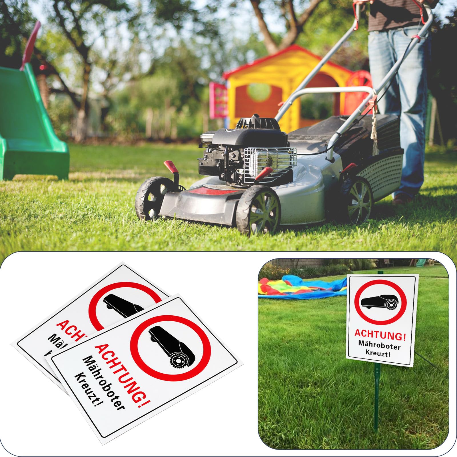 SG Store 2PCS Robot Lawnmower Warning Signs 300x200mm Aluminium Composite Weatherproof Digital Print Ideal for Outdoor Indoor Use(German) - Image 2