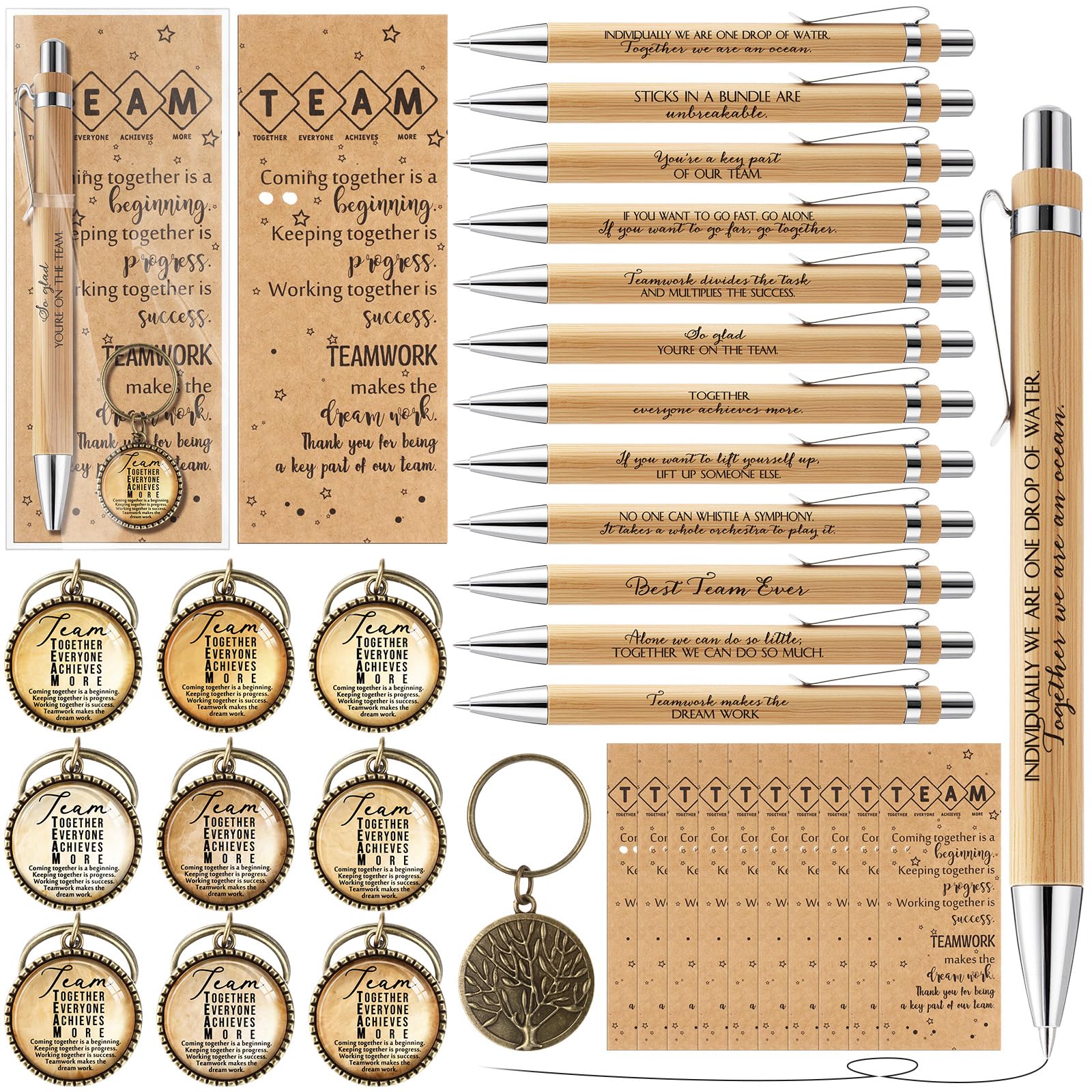 Sayglossy 36 Sets Team Gifts for Employee Appreciation Ballpoint Pens Keychains with Cards for Valentines Team Building Thank You Gifts