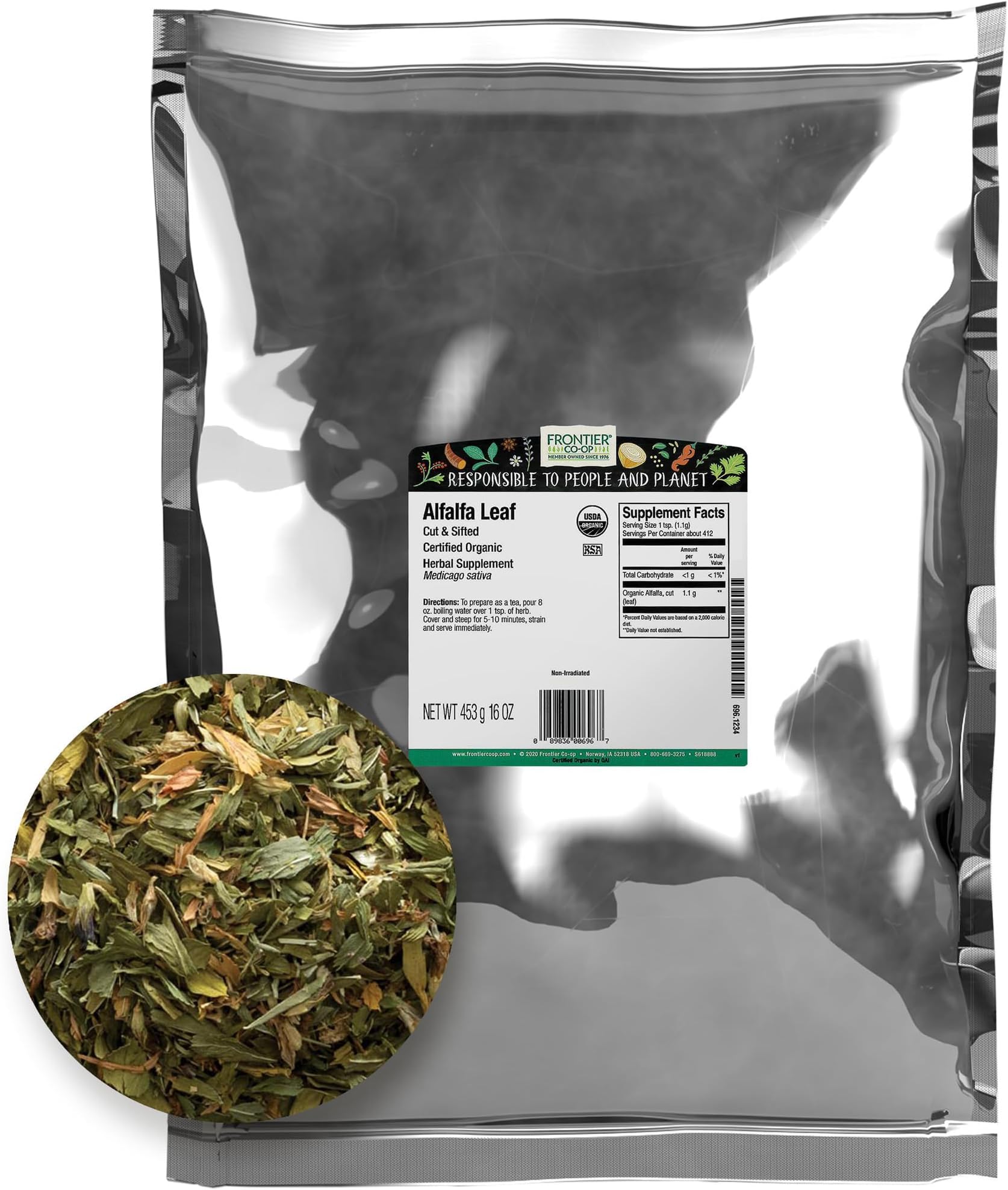 FRONTIER Organic Cut Sifted Alfalfa Leaf, 16 OZ