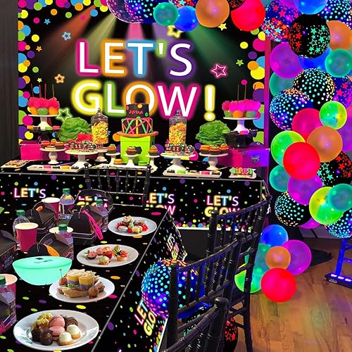 Miniatura 4 de Paquete de 4 suministros para manteles de fiesta que brillan en la oscuridad, fundas de plástico neón para mesa de cumpleaños, manteles de color