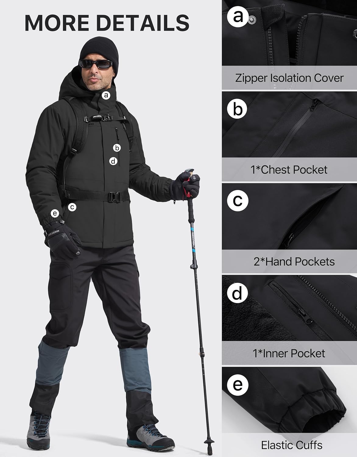 FREE SOLDIER Men's Waterproof Ski Snow Jacket Fleece Lined Warm Winter RainCoat Windbreaker Snowboarding Jacket with Hood - Image 7
