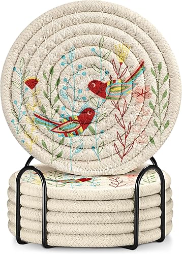 Miniatura 22 de Juego de 6 Posavasos para Bebidas - Posavasos Absorbentes para Tazas para Bebidas Mesa de Café Hogar Oficina Escritorio Decoración Tela de Algodón