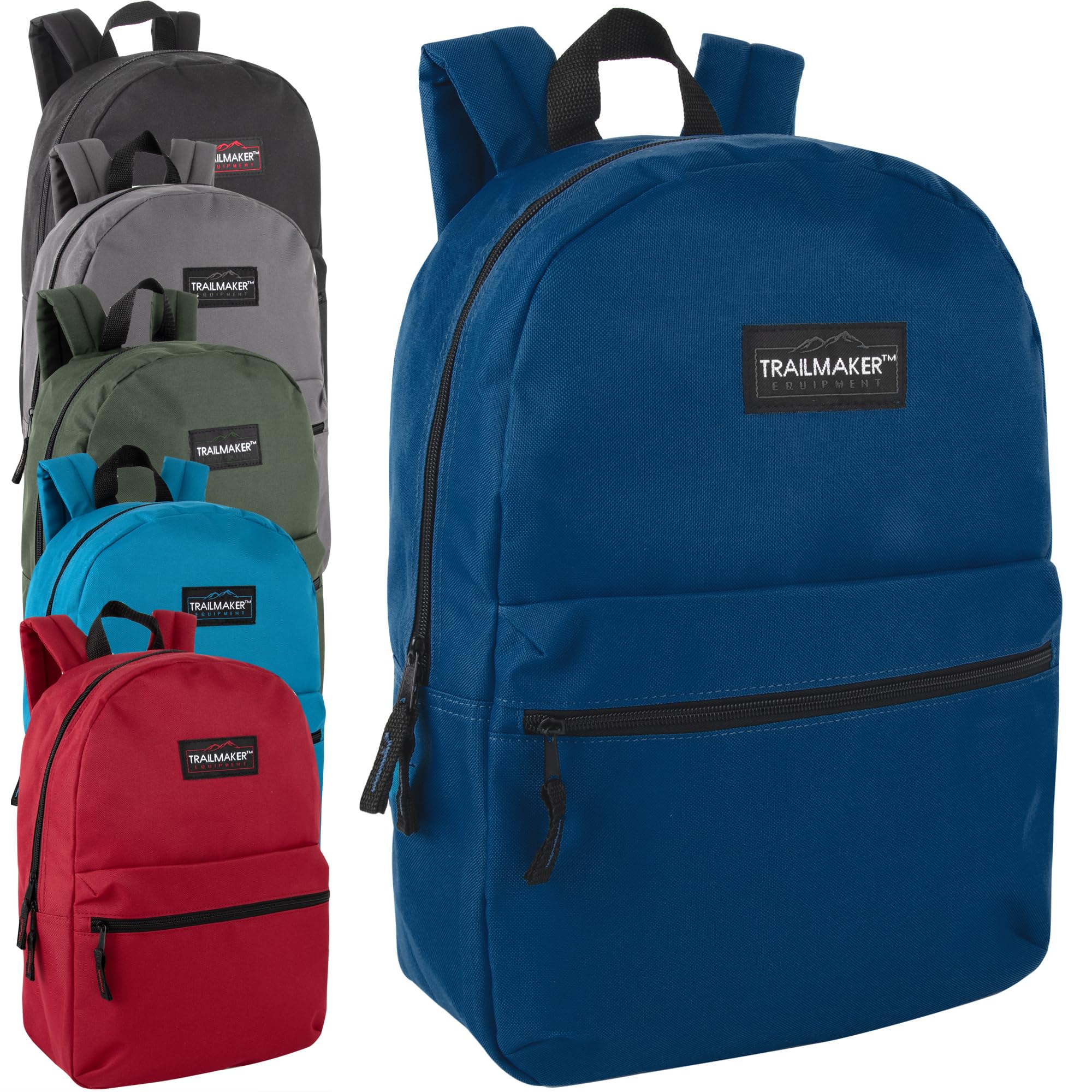 Trail maker 24 Pack- Classic 17 Inch Backpacks in Bulk Wholesale Back Packs for Boys and Girls (Assorted 6 Colors Pack)