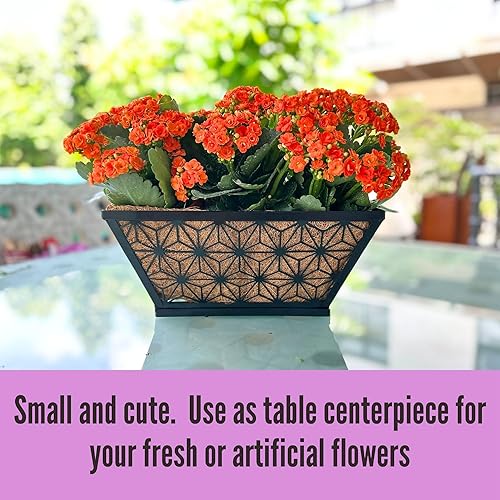 Miniatura 6 de LaLaGreen - Macetas de ventana para plantas de exterior (paquete de 2, 12 pulgadas), macetas rectangulares pequeñas y lindas de metal negro con