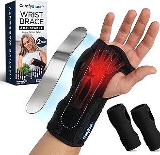 ComfyBrace Nighttime Pain Relief Wrist Brace for Carpal Tunnel, Tendonitis, Arthritis | Fits & Soothes Aches in Both Hands | Palm Cushion Beads for Hot Spots | Breathable Fabric | (Pack of 2)