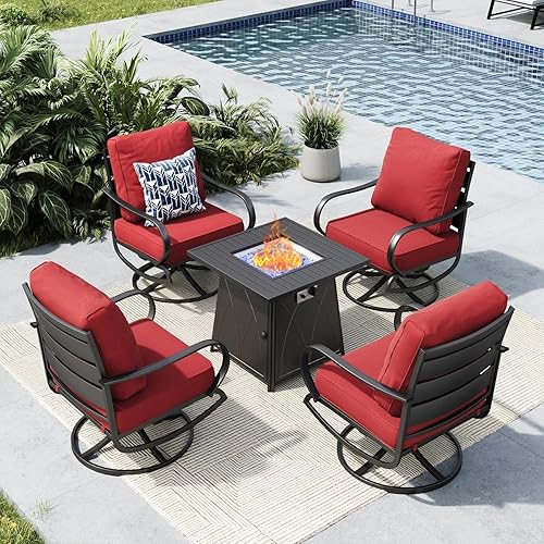 Miniatura 50 de MFSTUDIO Juegos de muebles de patio con mesa de fogata de gas de 45 pulgadas, 8 piezas de conversación de metal para exteriores con 1 sofá de 3