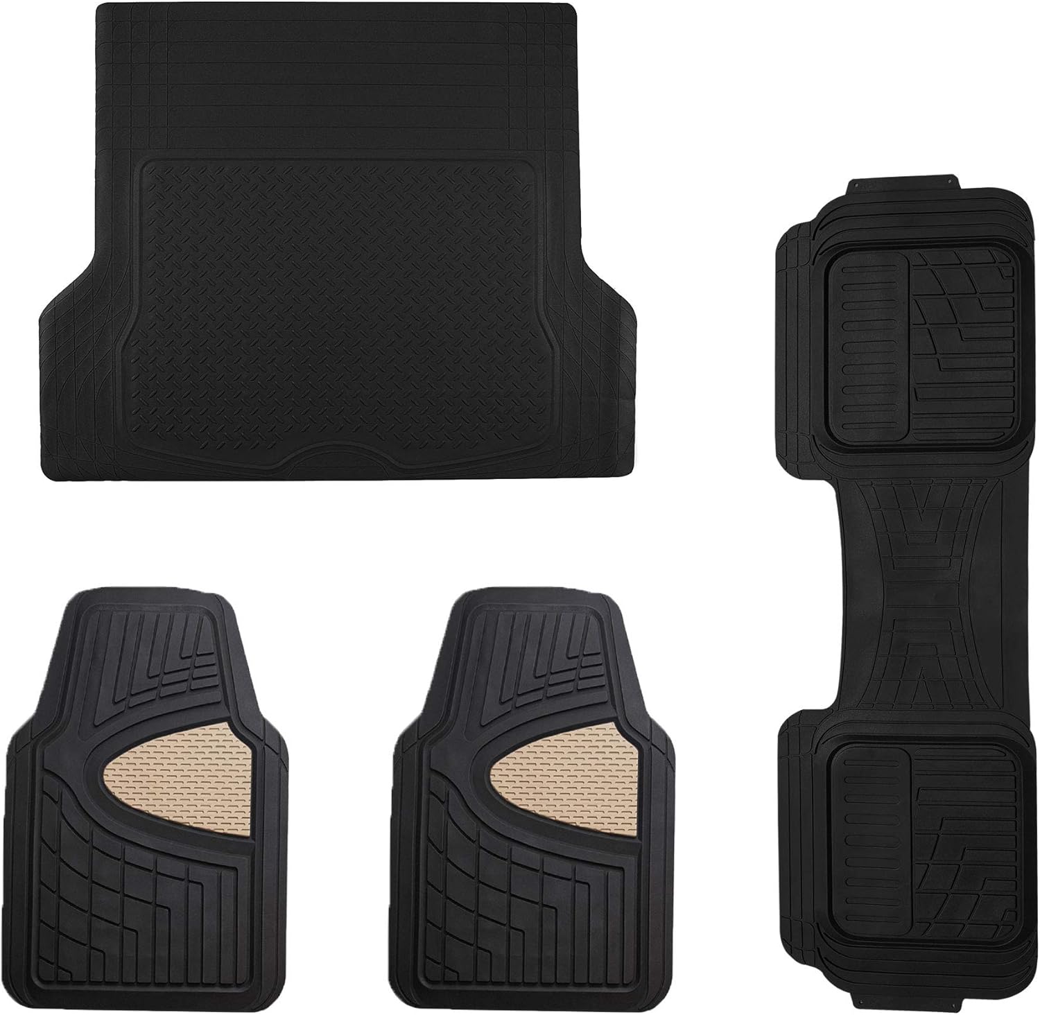 TLH Trimmable Black Color Cargo Mat w/Heavy Duty Tall Channel Burgundy Floor Mats Universal fit - All Weather Automotive Floor Mats, Climaproof™ Floor Mats for Most Sedan, Cars, SUV, Truck
