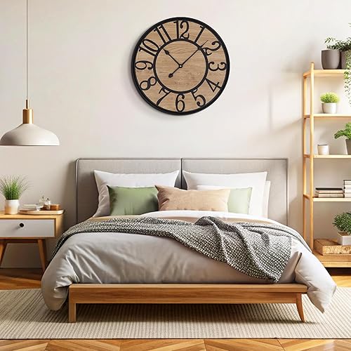 Miniatura 6 de Maxstar Reloj de pared para sala de estar, estilo rústico silencioso con número arábigo, funciona con pilas, relojes de pared decorativos para