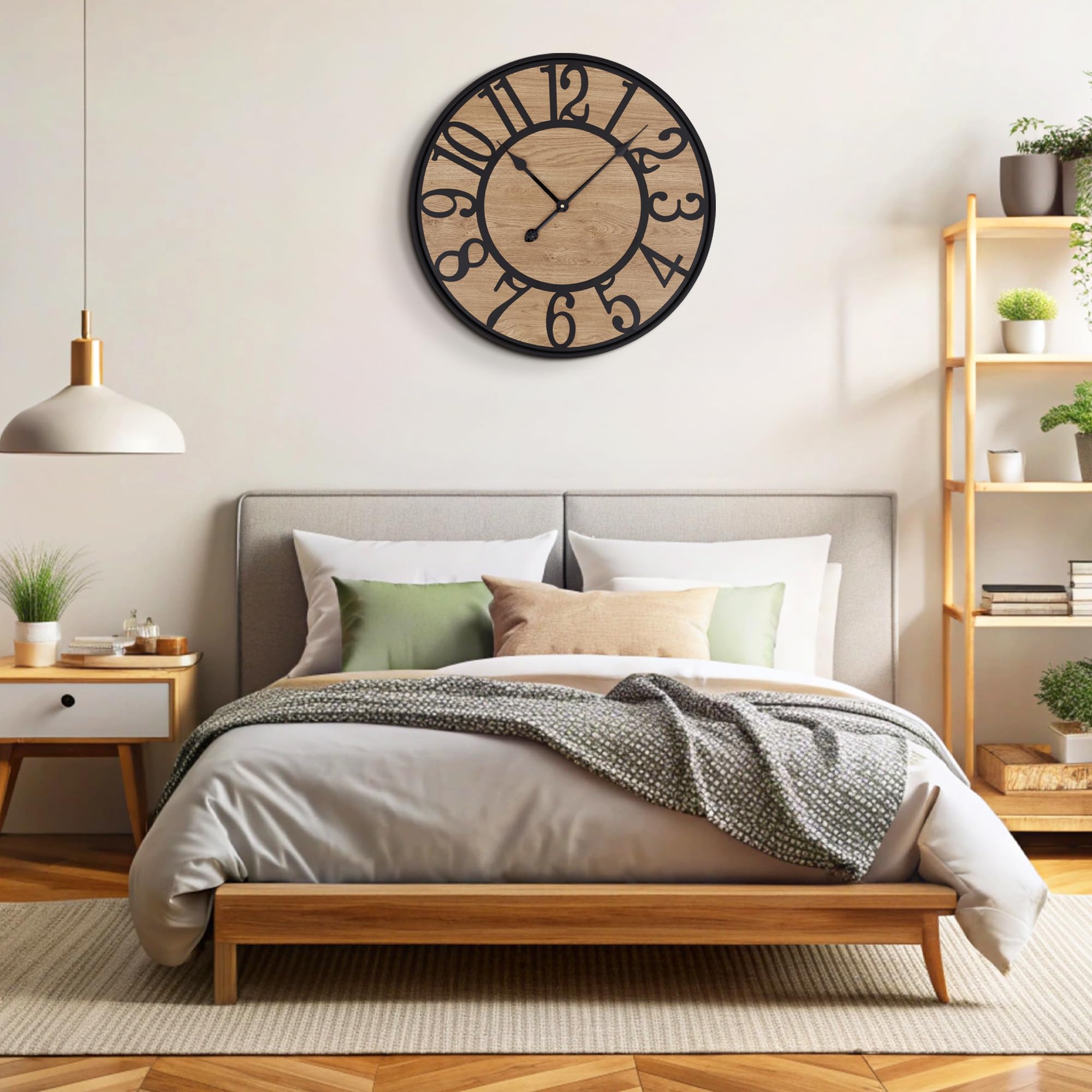 Maxstar Grote ronde wandklok van 60 cm, werkt op batterijen, stil, niet tikken, vintage decoratieve analoge wandklok van metaal voor woonkamer, keuken, slaapkamer